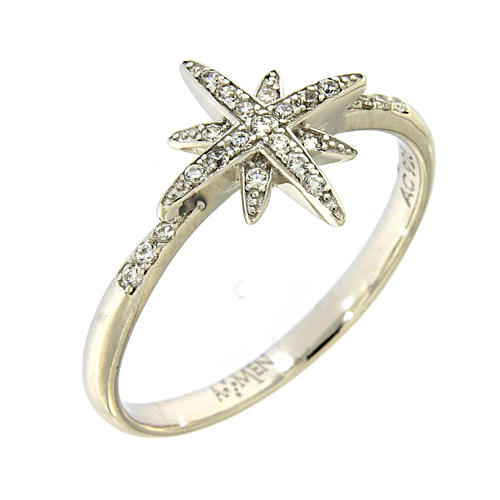 AMEN 925 sterling silver ring finished in rhodium with zirconate star 1