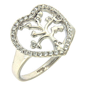 AMEN ring in 925 sterling silver finished in rhodium with zirconate heart and tree