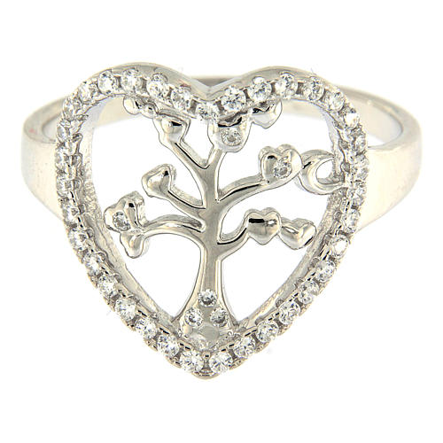AMEN ring in 925 sterling silver finished in rhodium with zirconate heart and tree 2