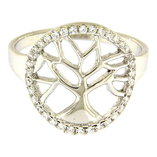 AMEN 925 sterling silver ring finished in rhodium with zirconate circle and tree 2
