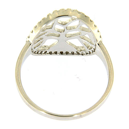Anel AMEN prata 925 radiada com círculo em zircões e árvore 3