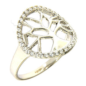 AMEN 925 sterling silver ring finished in rhodium with zirconate circle and tree