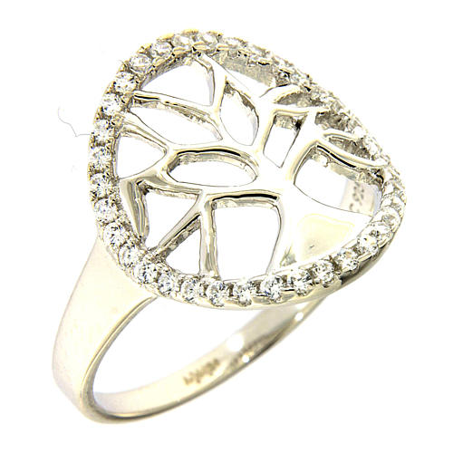AMEN 925 sterling silver ring finished in rhodium with zirconate circle and tree 1
