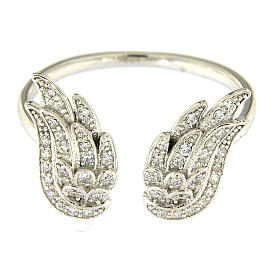 AMEN 925 sterling silver ring finished in rhodium with zirconate wings