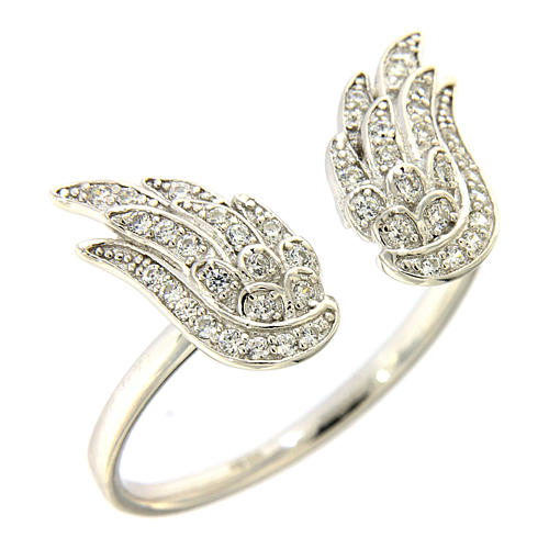 AMEN 925 sterling silver ring finished in rhodium with zirconate wings 1