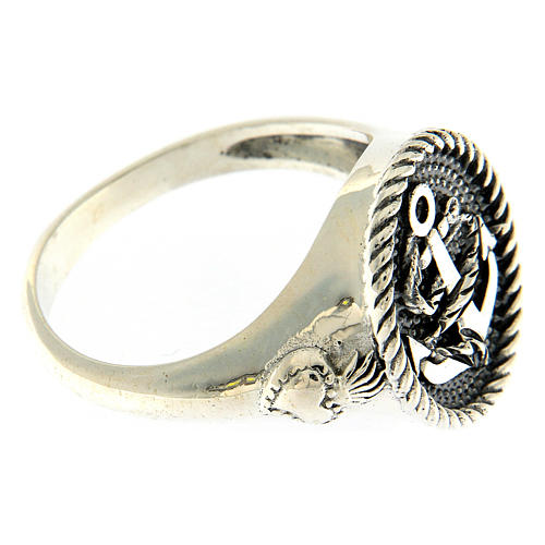 AMEN ring in burnished 925 silver with anchor and Sacred Heart 3
