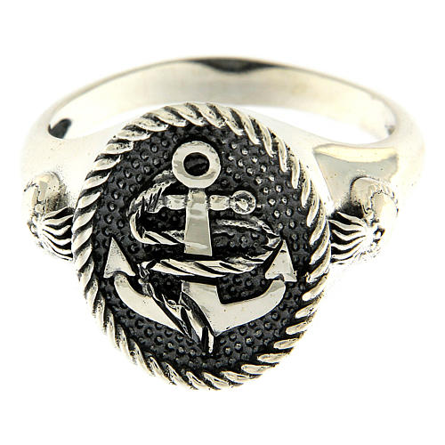 Ring AMEN in 925 burnished silver with anchor sacred heart symbols 2