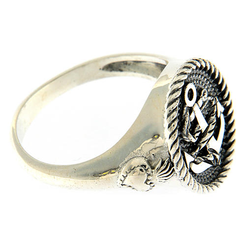 Ring AMEN in 925 burnished silver with anchor sacred heart symbols 3