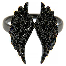 Ring AMEN in 925 silver, rhodium black angel wings with black cubic zirconia 