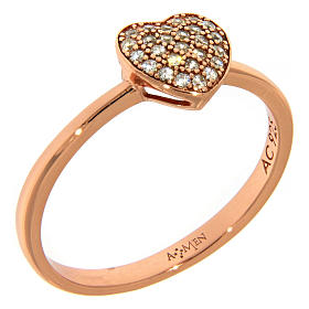 Ring AMEN in 925 silver, rose heart white cubic zirconia