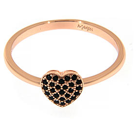 Ring AMEN in 925 silver with pink heart black cubic zirconia