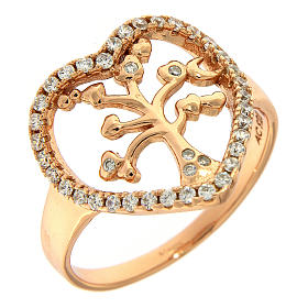 Ring AMEN 925 silver with rose tree of life and white cubic zirconia