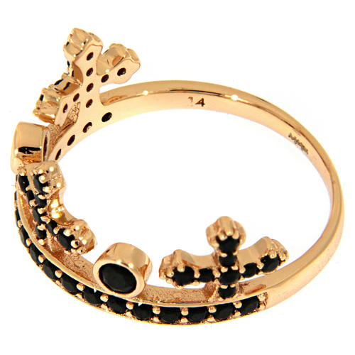 AMEN ring in 925 silver with pink finishing, three-pronged crown and black rhinestones 3