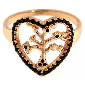 AMEN ring in pink 925 silver with tree of life and black rhinestones