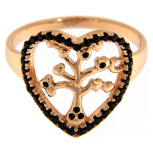 AMEN ring in pink 925 silver with tree of life and black rhinestones 2