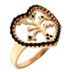 Ring AMEN 925 silver with rose tree of life black cubic zirconia heart