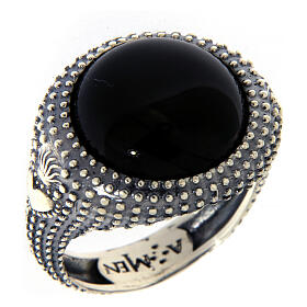 AMEN ring 925 burnished silver and onyx cabochon