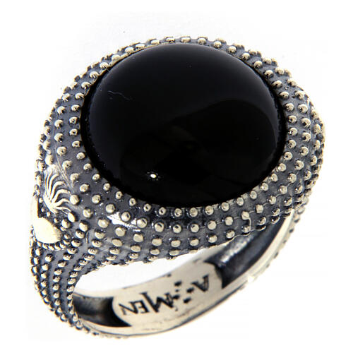 AMEN ring 925 burnished silver and onyx cabochon 1