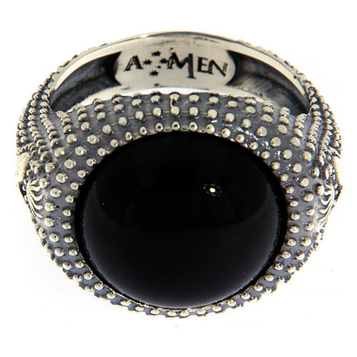 AMEN ring 925 burnished silver and onyx cabochon 2