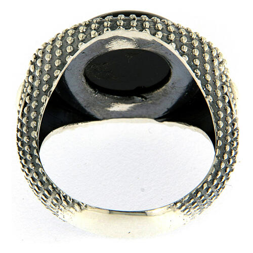 AMEN ring 925 burnished silver and onyx cabochon 3