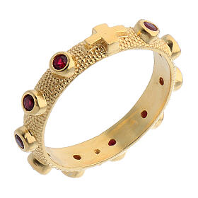 Rosary ring 800 silver gilt red zircons