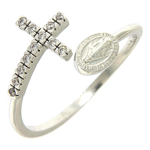 Ring with miraculous medal in 925 silver and white rhinestones 1