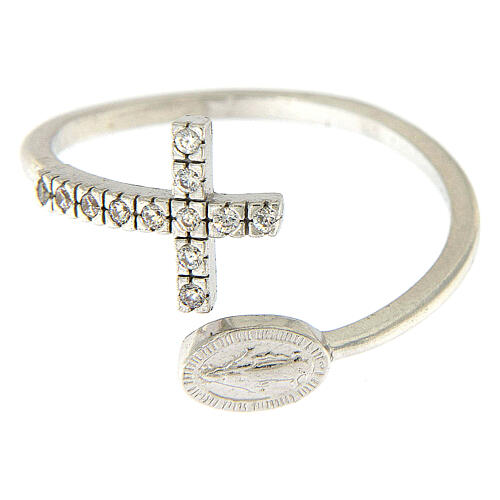 Ring with miraculous medal in 925 silver and white rhinestones 3