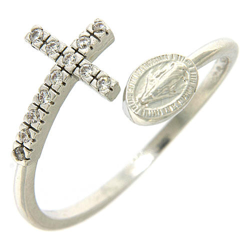 Bague médaille miraculeuse argent 925 et zircons blancs 1