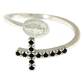 Ring with miraculous medal in 925 silver and black rhinestones s2