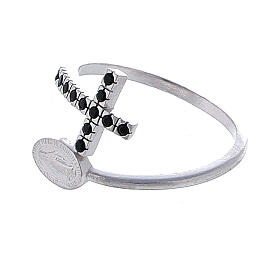 Ring with miraculous medal in 925 silver and black rhinestones