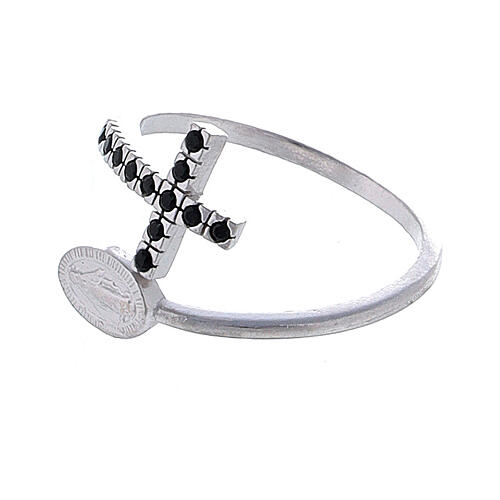 Ring with miraculous medal in 925 silver and black rhinestones 2