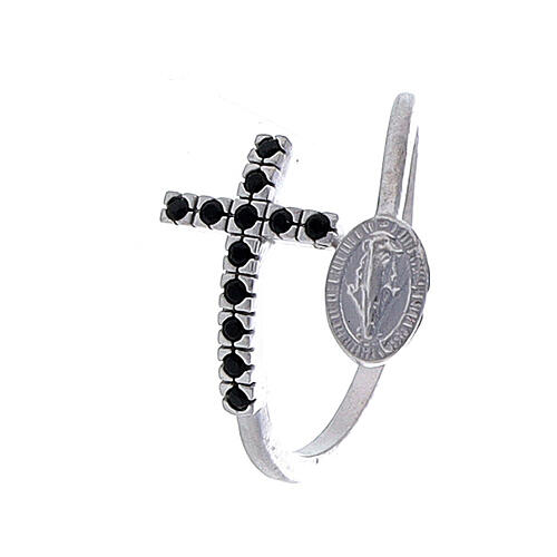 Ring with miraculous medal in 925 silver and black rhinestones 3