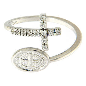 Ring Silber 925 Benediktsmedaille und Kreuz mit Zirkonen s3