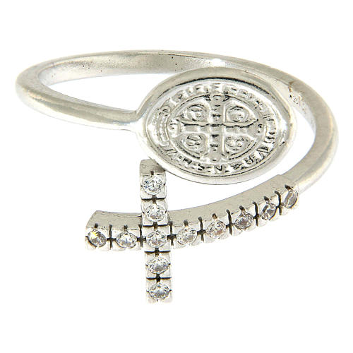 Anillo medalla San Benito plata 925 y zircones blancos 2