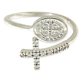 Bague médaille St Benoît argent 925 et zircons blancs s2