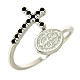 Ring with St. Benedict's medal in 925 silver and black rhinestones s1