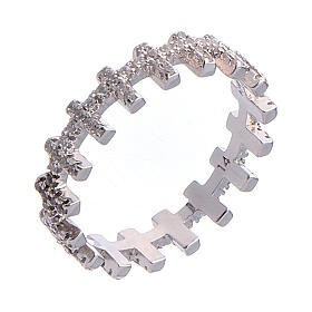 AMEN ring, crosses and white zircons, 925 silver