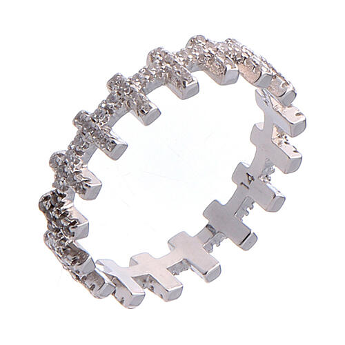 AMEN ring, crosses and white zircons, 925 silver 1