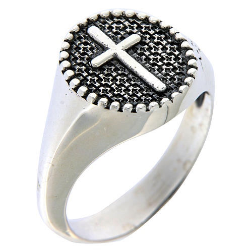 AMEN ring with medal in burnished 925 silver with cross 1