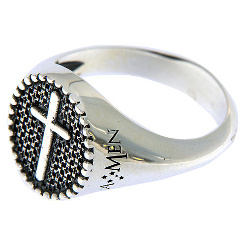 AMEN ring with medal in burnished 925 silver with cross 2