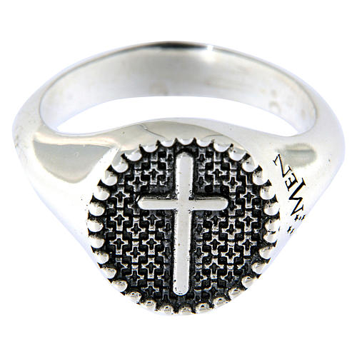 AMEN ring with medal in burnished 925 silver with cross 3