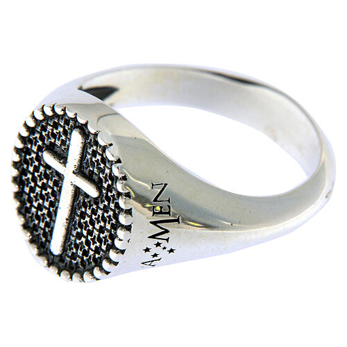 AMEN ring medal of 925 burnished silver with cross 2