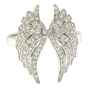 AMEN ring with wings in 925 silver with rhinestones