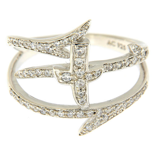 AMEN ring with crosses and thorns in 925 silver with rhinestones 2
