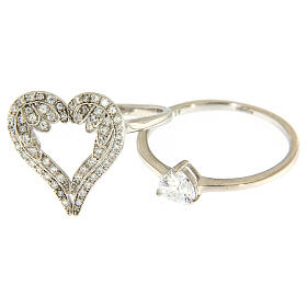 AMEN ring heart-shaped wings 925 silver and zircons