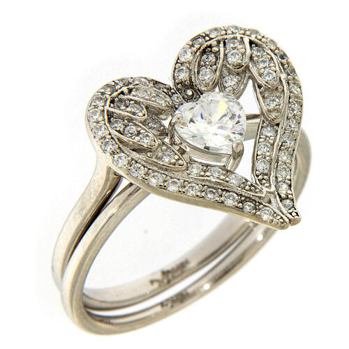 AMEN ring heart-shaped wings 925 silver and zircons 1