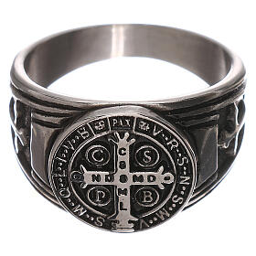 Pierścień stal inox Krzyż Świętego Benedykta