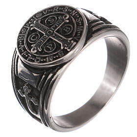 St Benedict ring in stainless steel