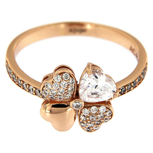 Ring four-leaves clover zircons and 925 rosé silver AMEN 2