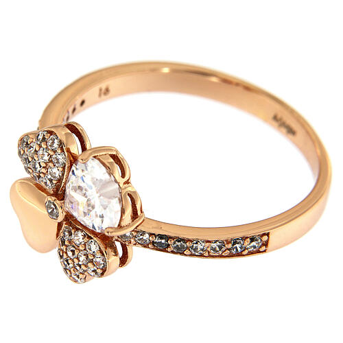 Ring four-leaves clover zircons and 925 rosé silver AMEN 4